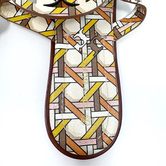 TORY BURCH Welt Pink Yellow Geometric Print Leather Miller Sandal Size 8.5 - Picture 8 of 11
